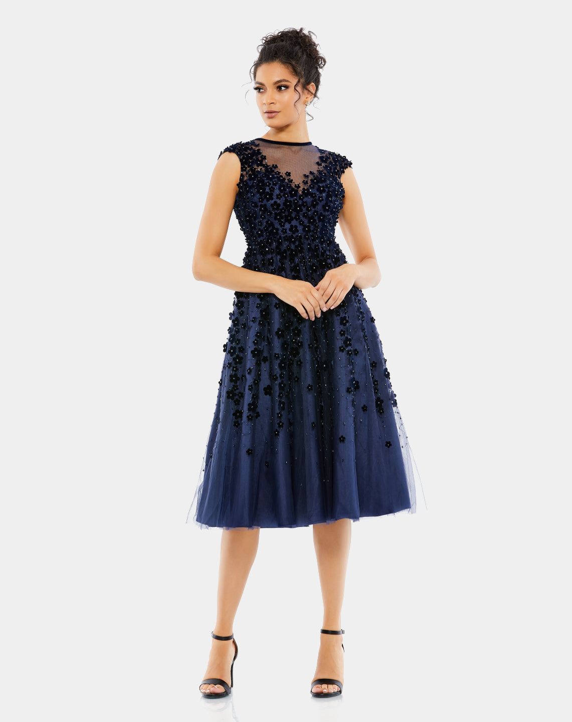 Embellished Illusion High Neck Cap Sleeve Midi Dress sold by Lord & Taylor