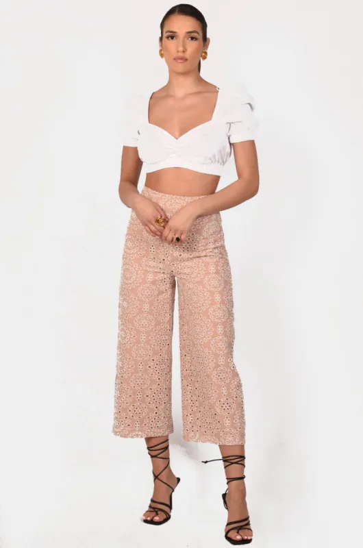 Pilar High Waisted Floral Eyelet Cropped Wide Leg Pants sold by Lord & Taylor