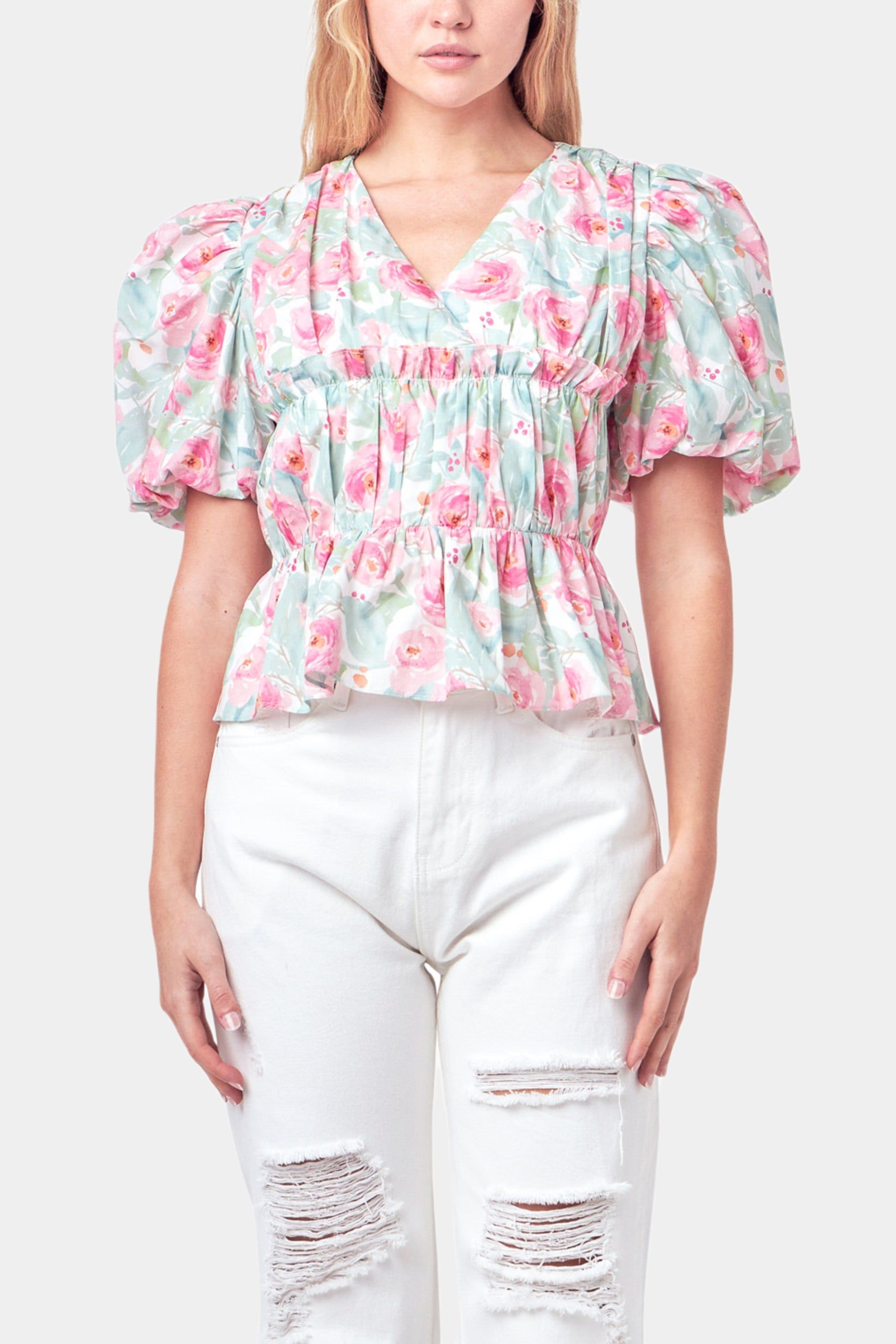 Floral Puff Sleeve Top sold by Lord & Taylor