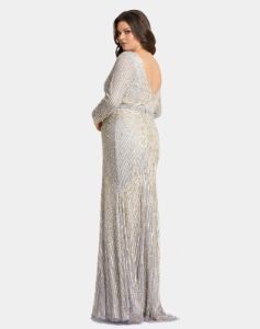 Sequined Long Sleeve Plunge Neck Gown sold by Lord & Taylor