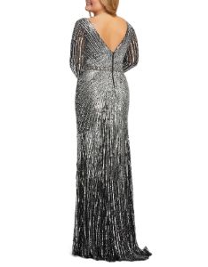 Sequined Long Sleeve Plunge Neck Gown sold by Lord & Taylor