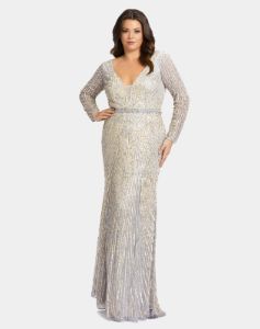 Sequined Long Sleeve Plunge Neck Gown sold by Lord & Taylor