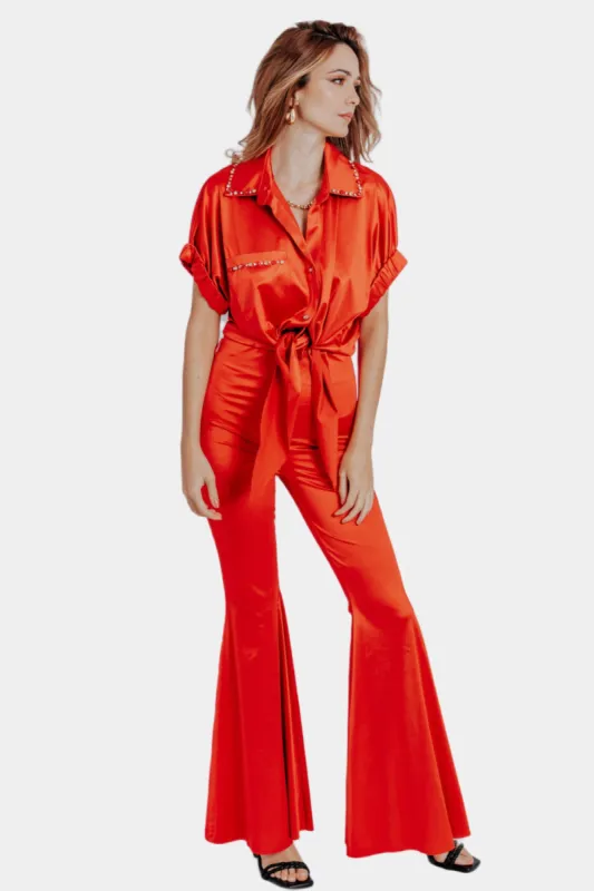 Ingrid High Waisted Flare Pants Red sold by Lord & Taylor