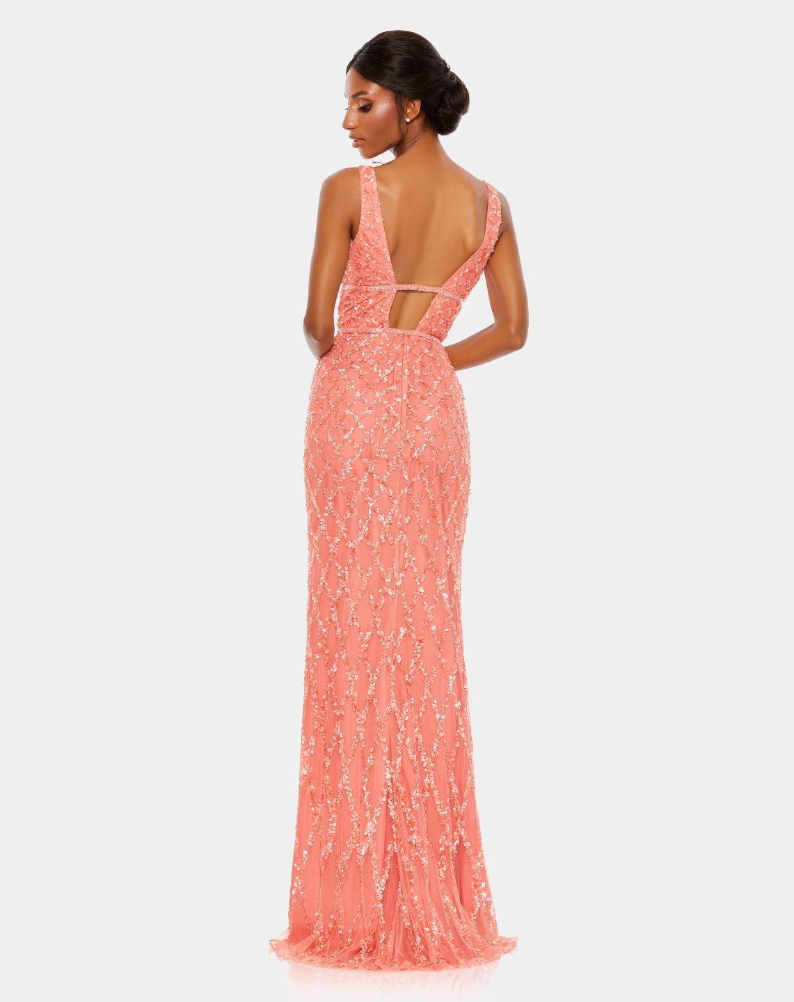 Sequined Plunge Neck Sleeveless Column Gown sold by Lord & Taylor product image thumbnail 4