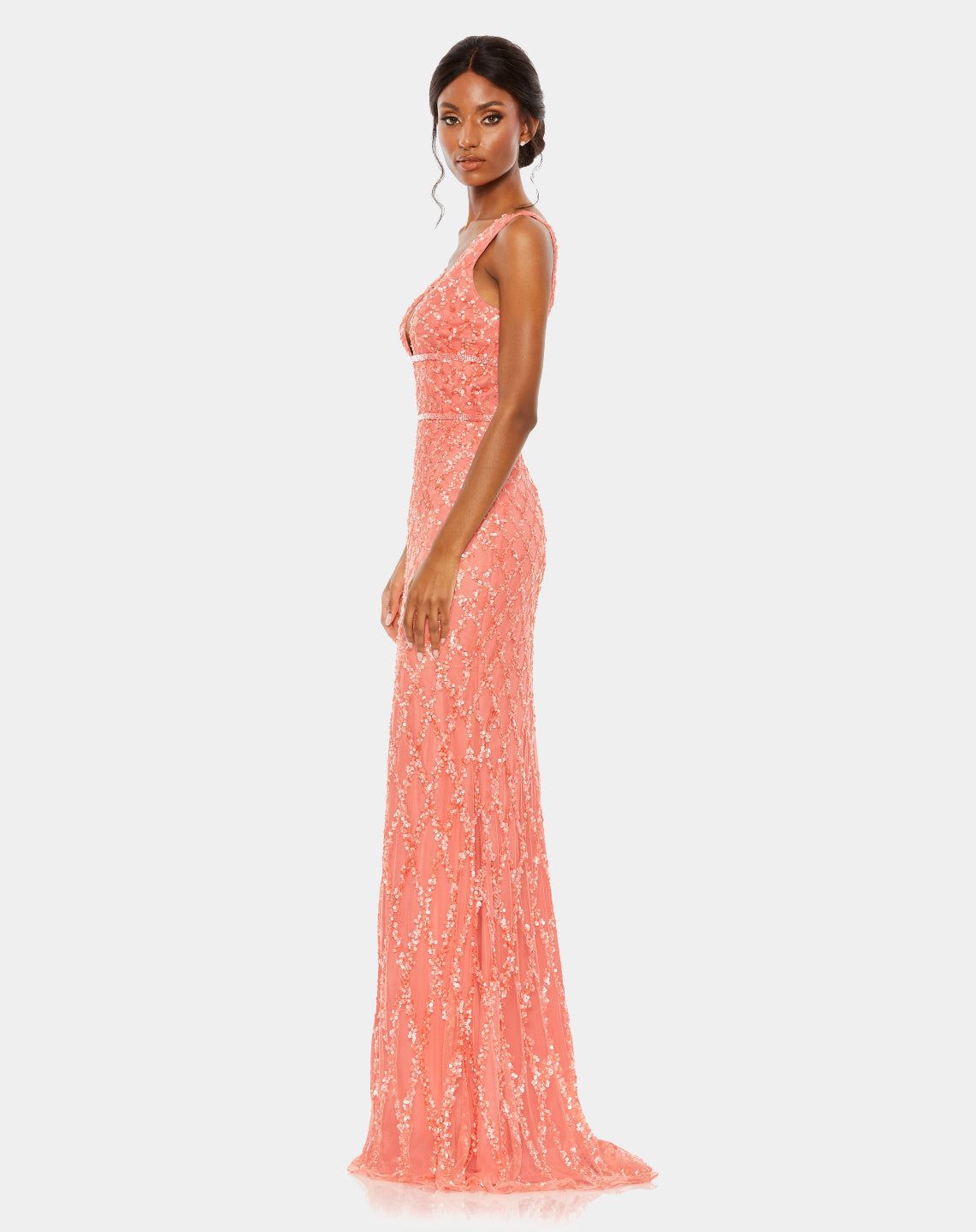 Sequined Plunge Neck Sleeveless Column Gown sold by Lord & Taylor product image thumbnail 3