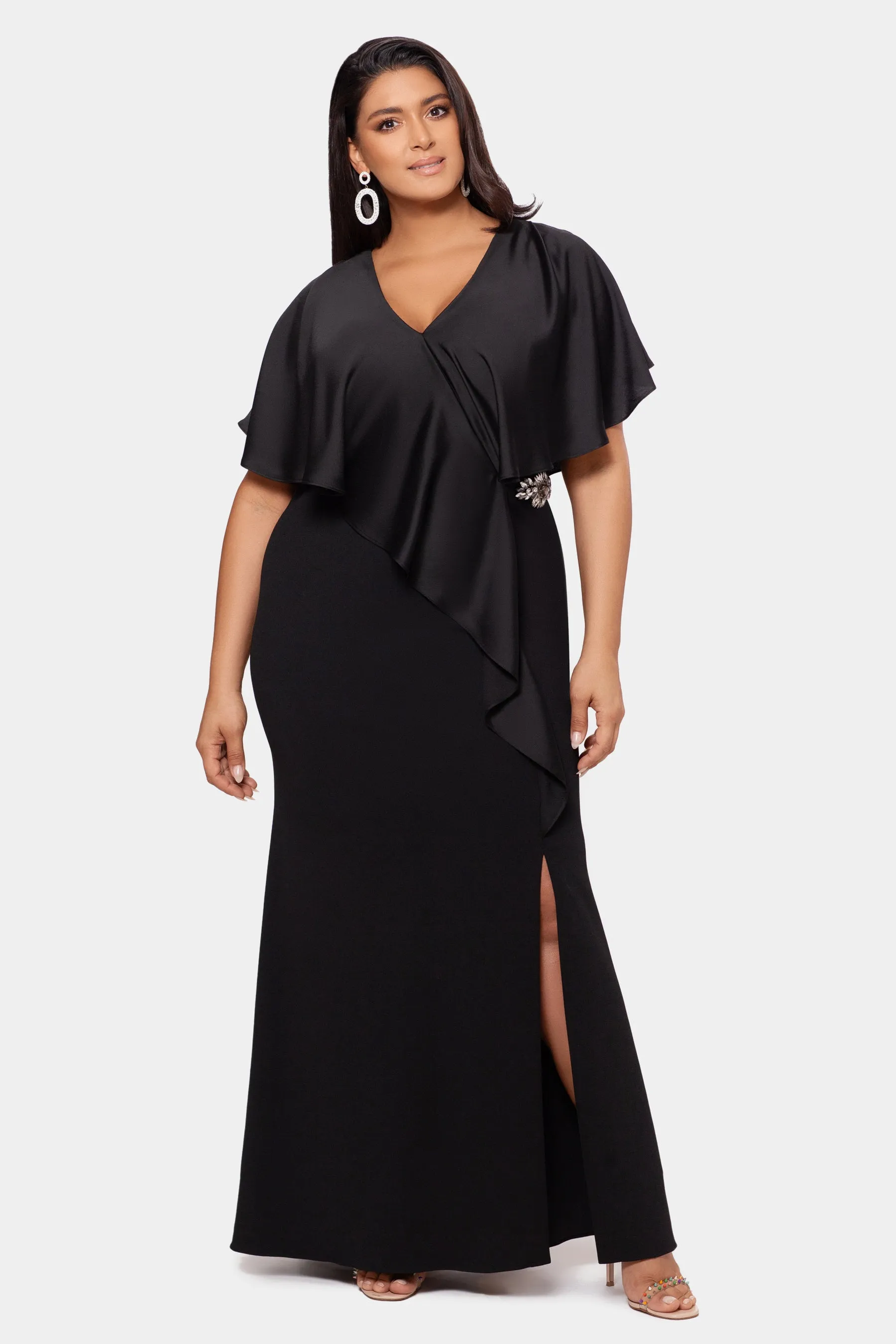 Long Crepe Ruffle Front Dress sold by Lord & Taylor product image thumbnail 3