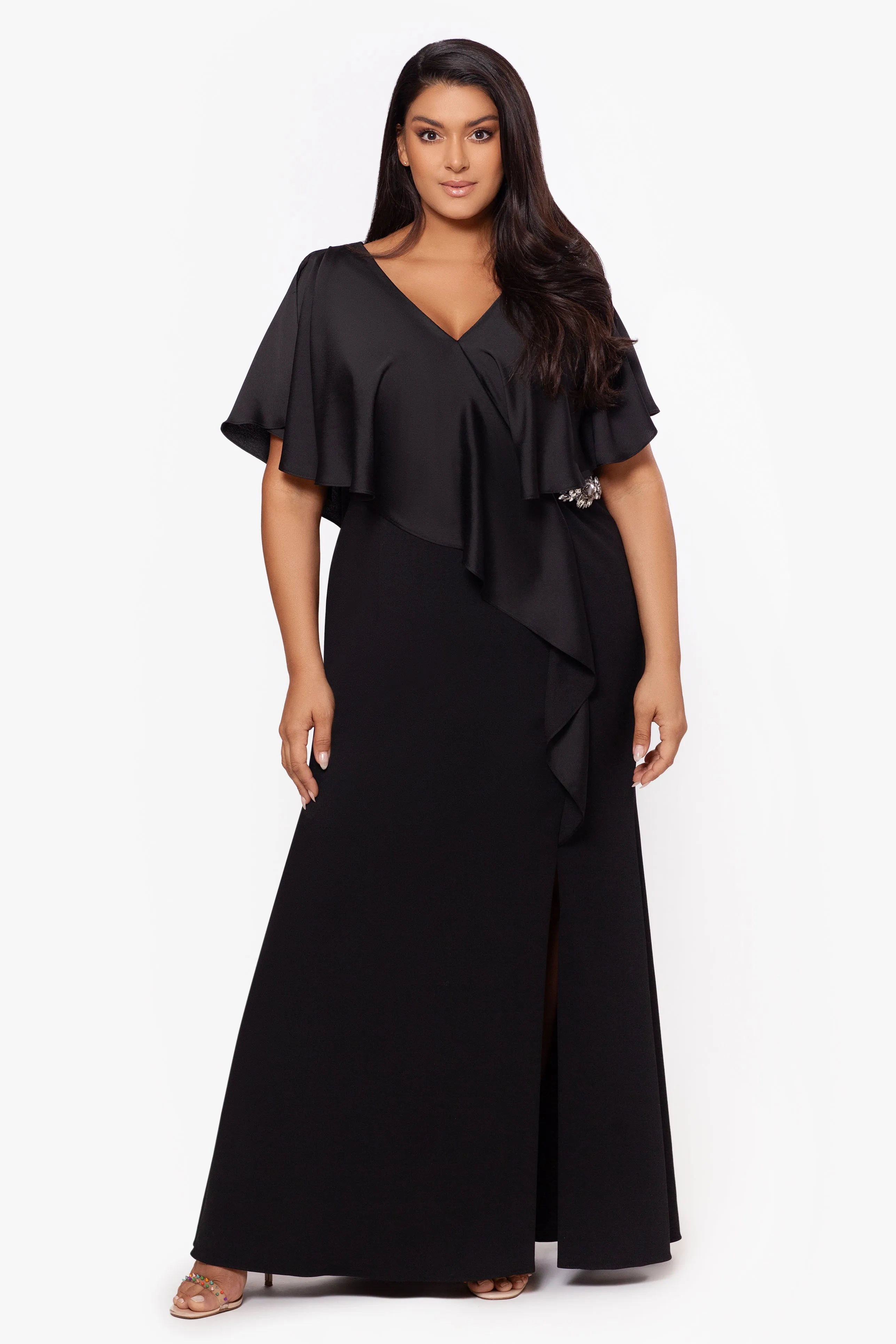 Long Crepe Ruffle Front Dress sold by Lord & Taylor product image thumbnail 5
