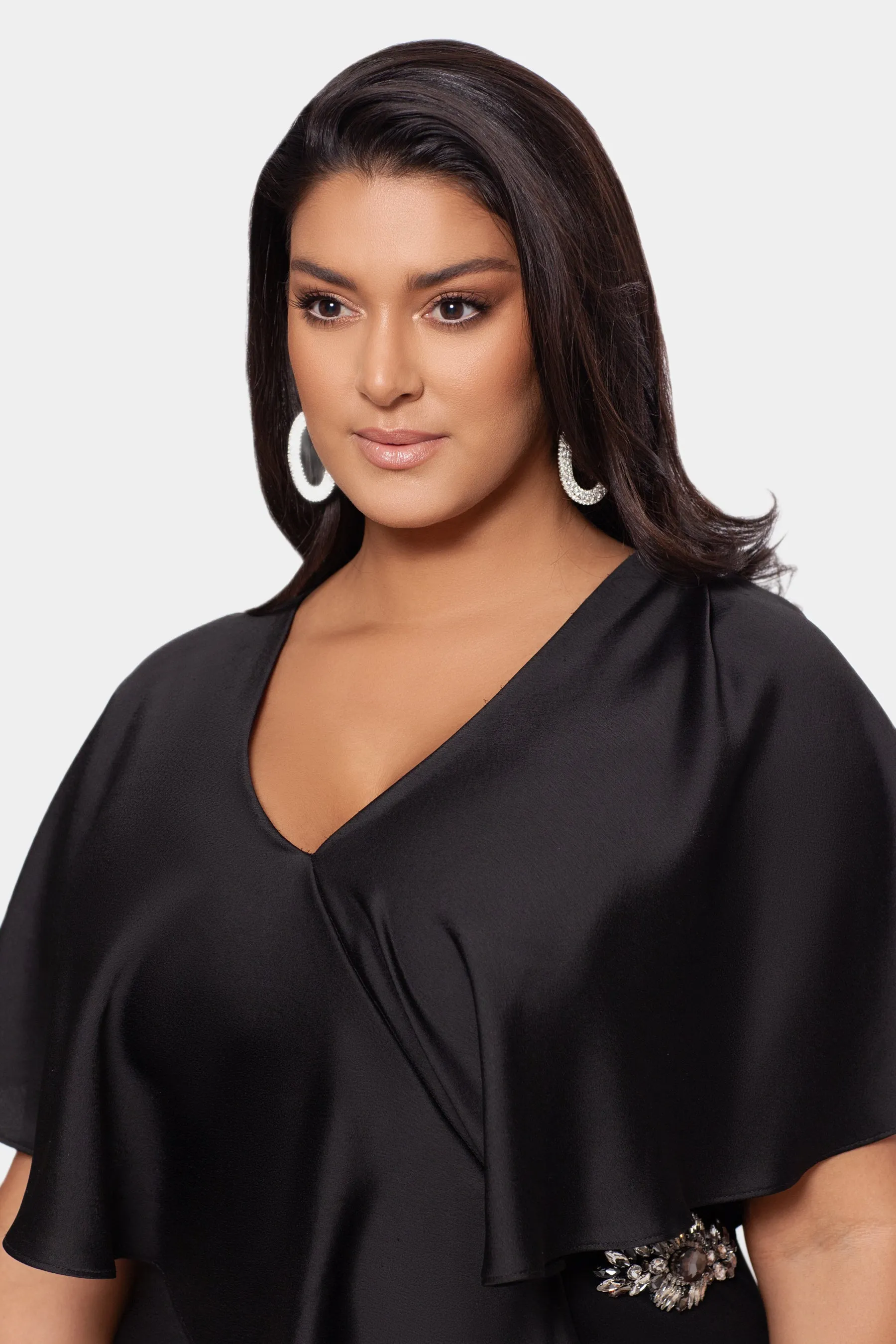 Long Crepe Ruffle Front Dress sold by Lord & Taylor product image thumbnail 4