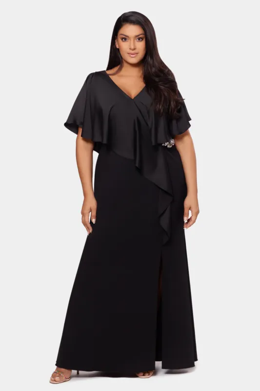 Long Crepe Ruffle Front Dress sold by Lord & Taylor