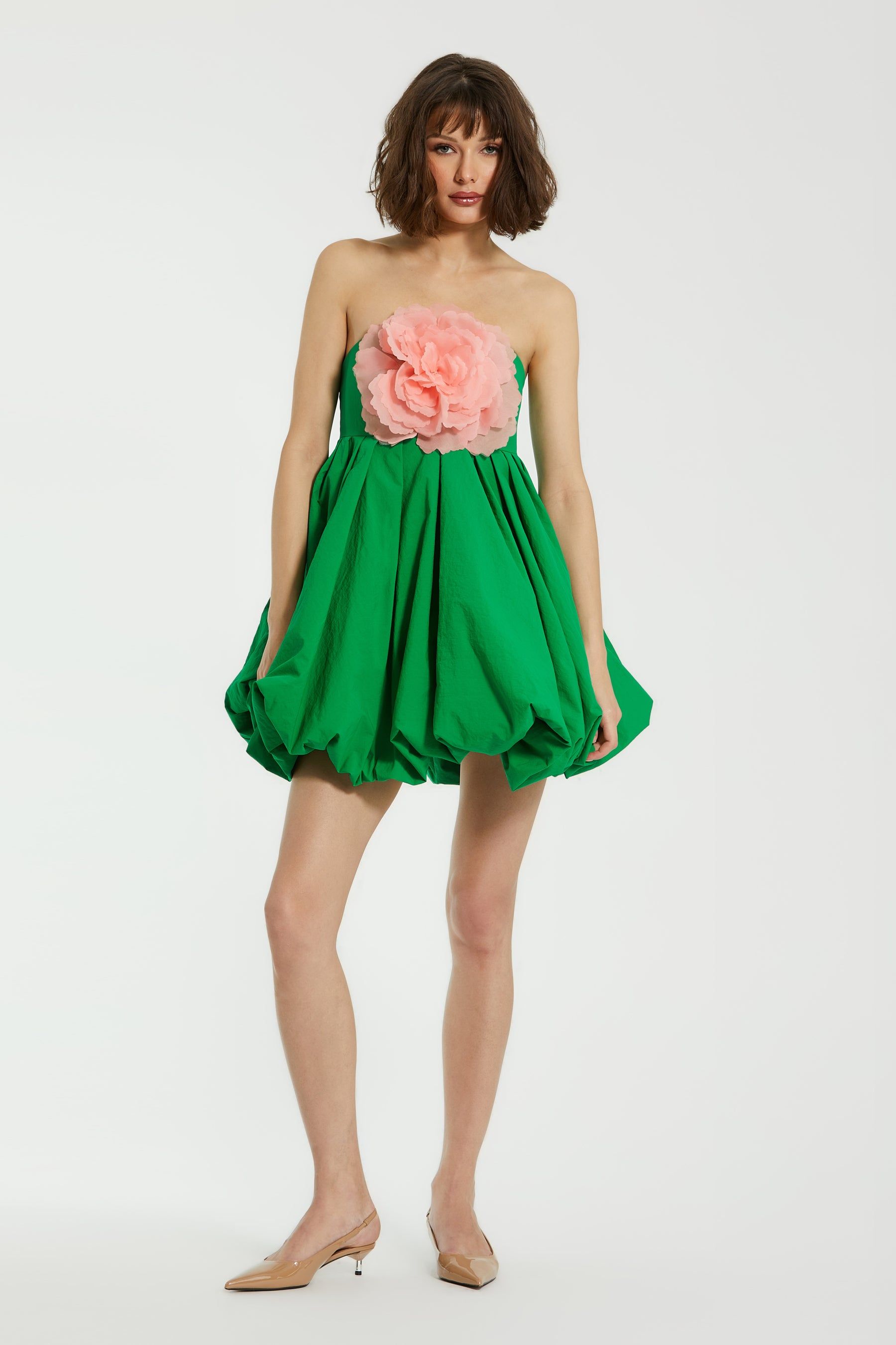 Faille Strapless Mini Dress With Flower sold by Lord & Taylor