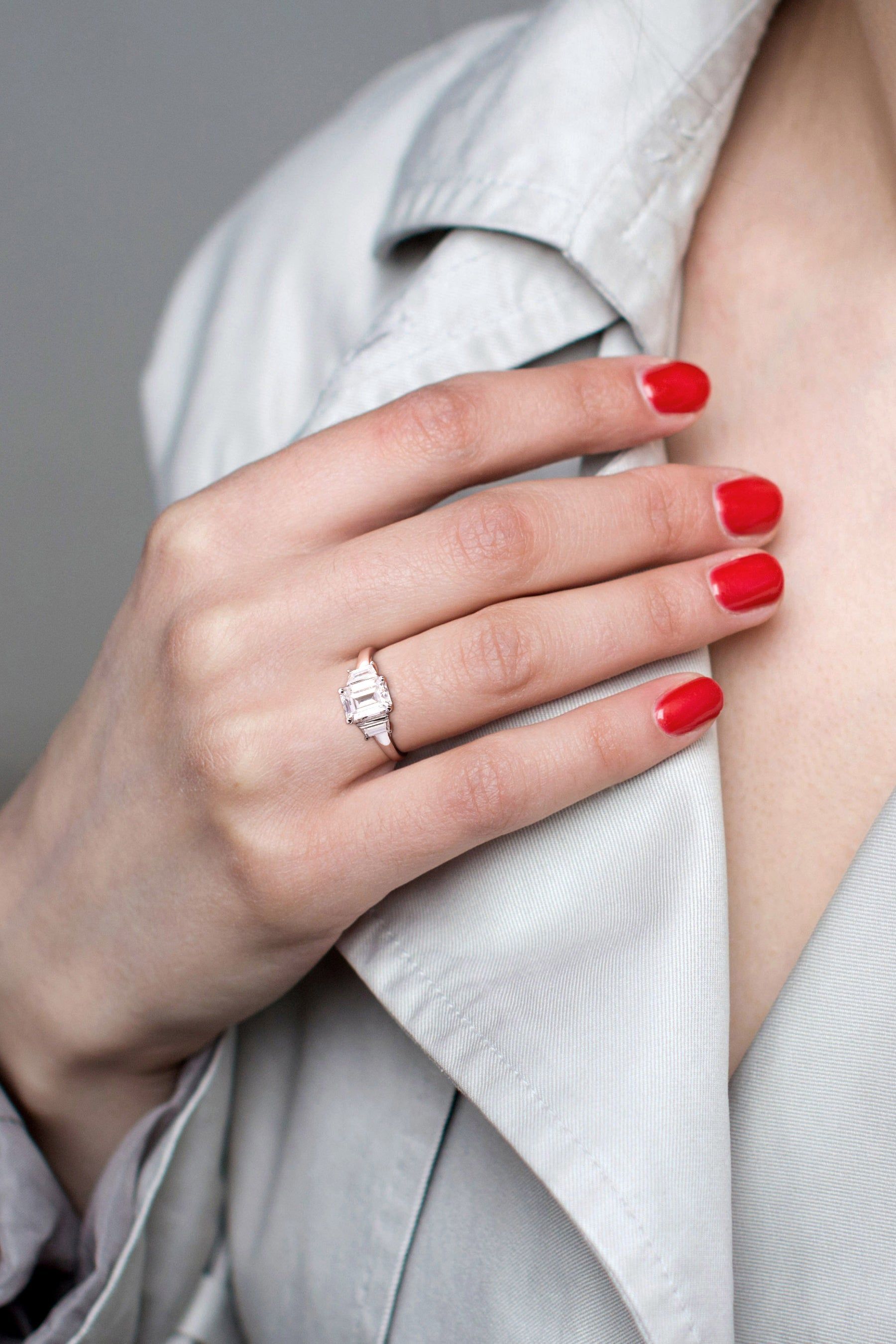 Moissanite Three-Stone Engagement Ring in Sterling Silver sold by Lord & Taylor product image thumbnail 6