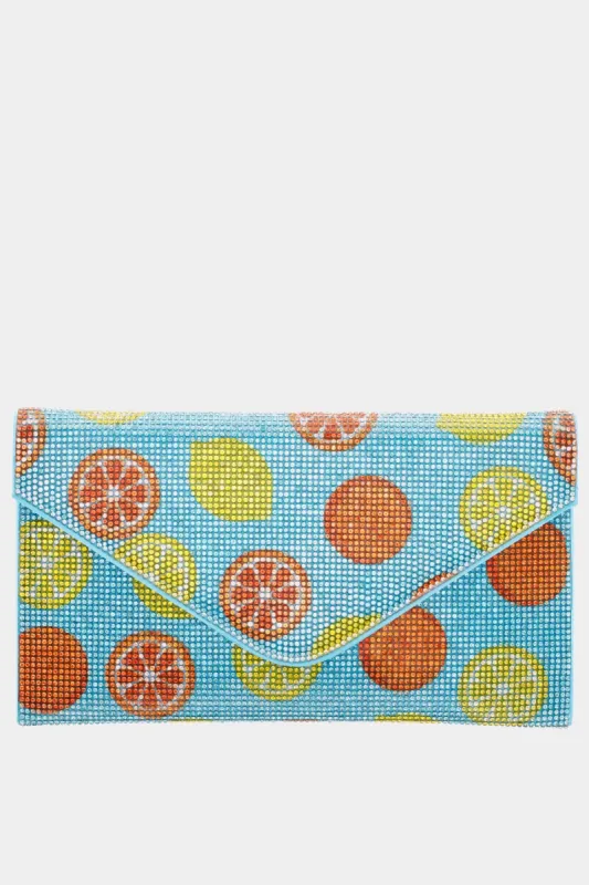 Citrus Print Allover Crystal Clutch sold by Lord & Taylor