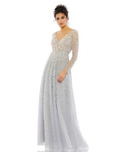 Embellished Illusion Long Sleeve A Line Surplice Gown sold by Lord & Taylor
