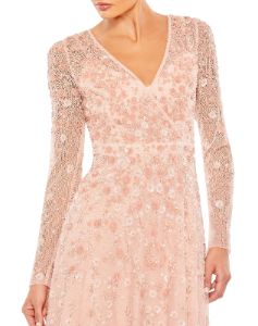 Embellished Illusion Long Sleeve A Line Surplice Gown sold by Lord & Taylor