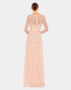 Embellished Illusion Long Sleeve A Line Surplice Gown sold by Lord & Taylor