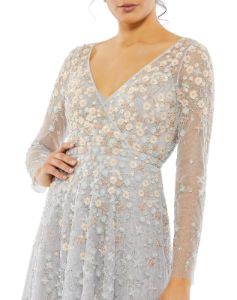 Embellished Illusion Long Sleeve A Line Surplice Gown sold by Lord & Taylor