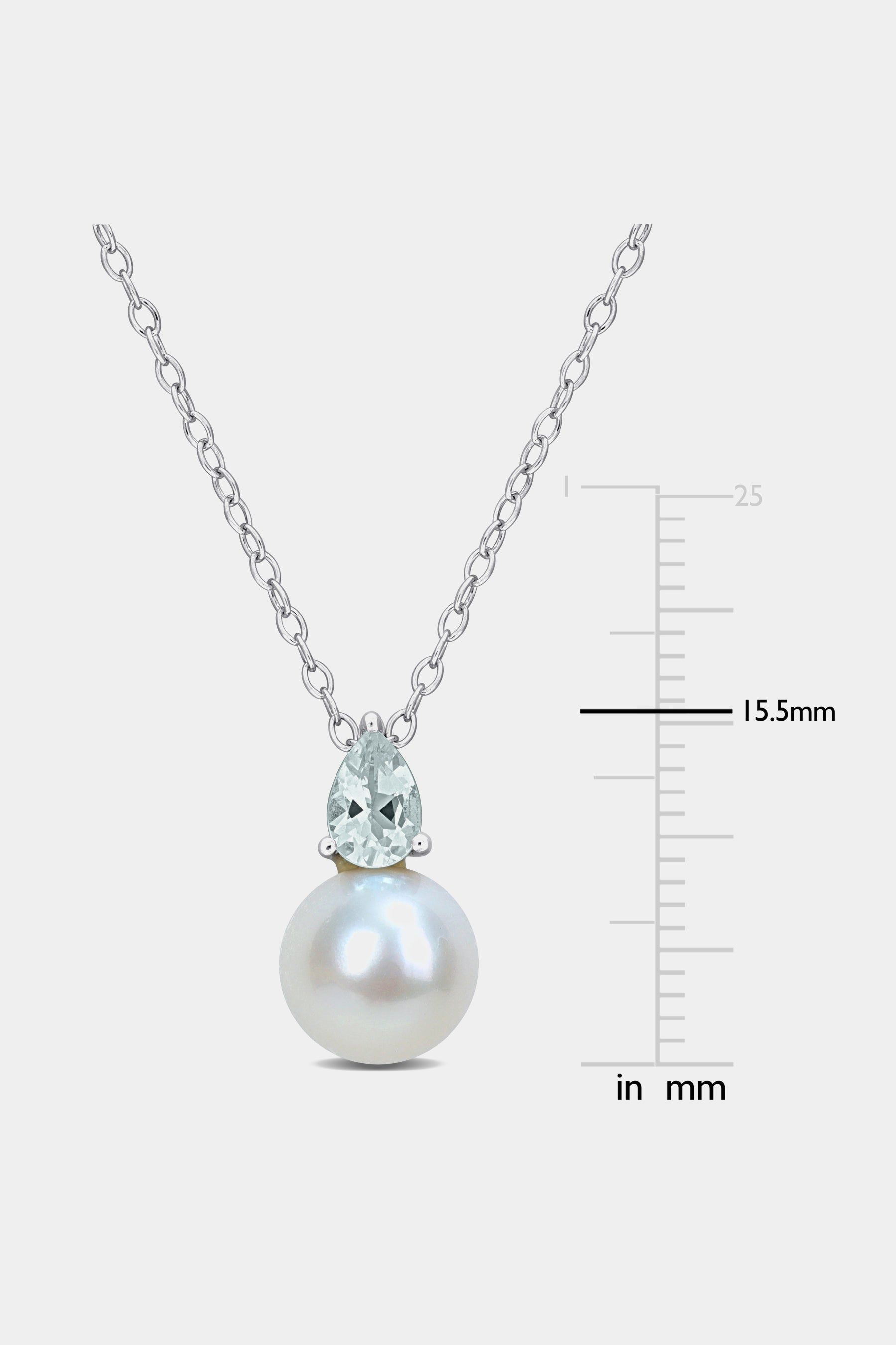 Freshwater Cultured Pearl And Aquamarine Drop Pendant Necklace sold by Lord & Taylor product image thumbnail 4