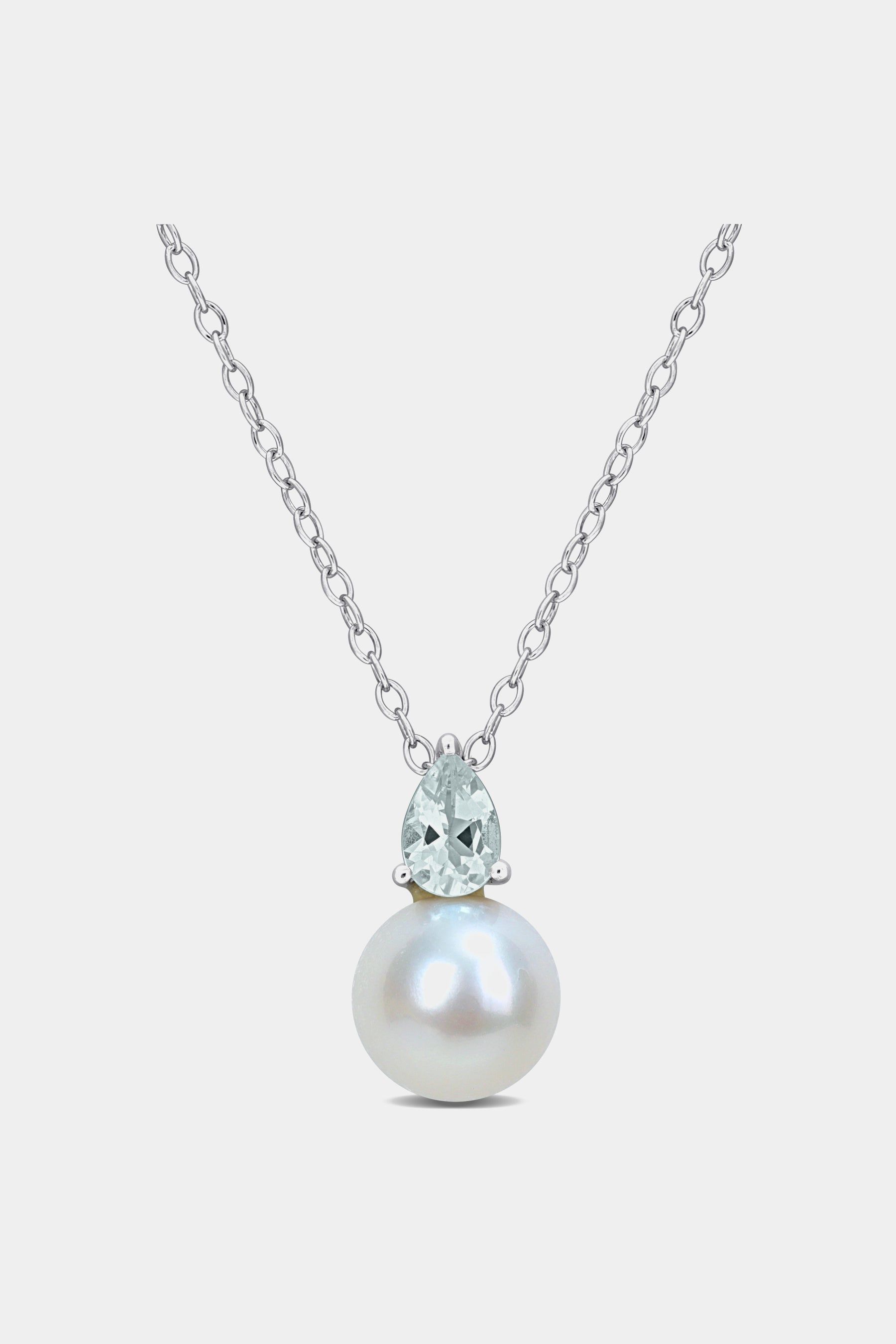 Freshwater Cultured Pearl And Aquamarine Drop Pendant Necklace sold by Lord & Taylor