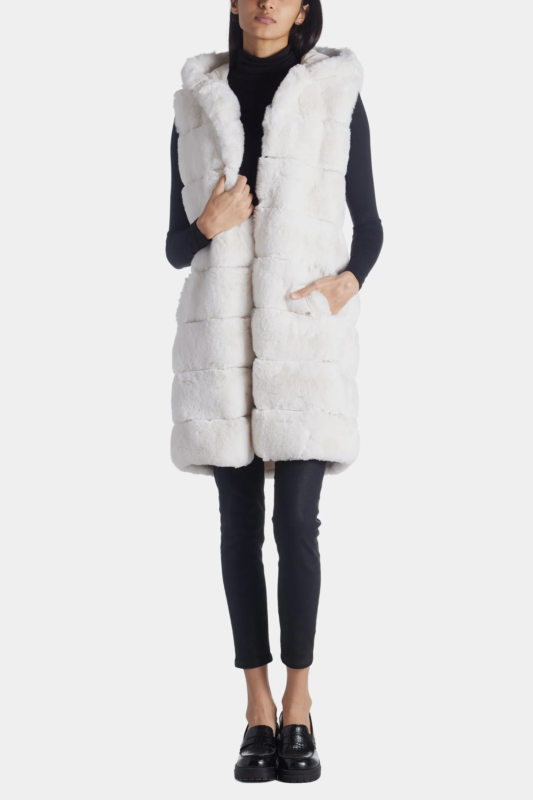 Hooded Grooved Faux Fur Vest sold by Lord & Taylor