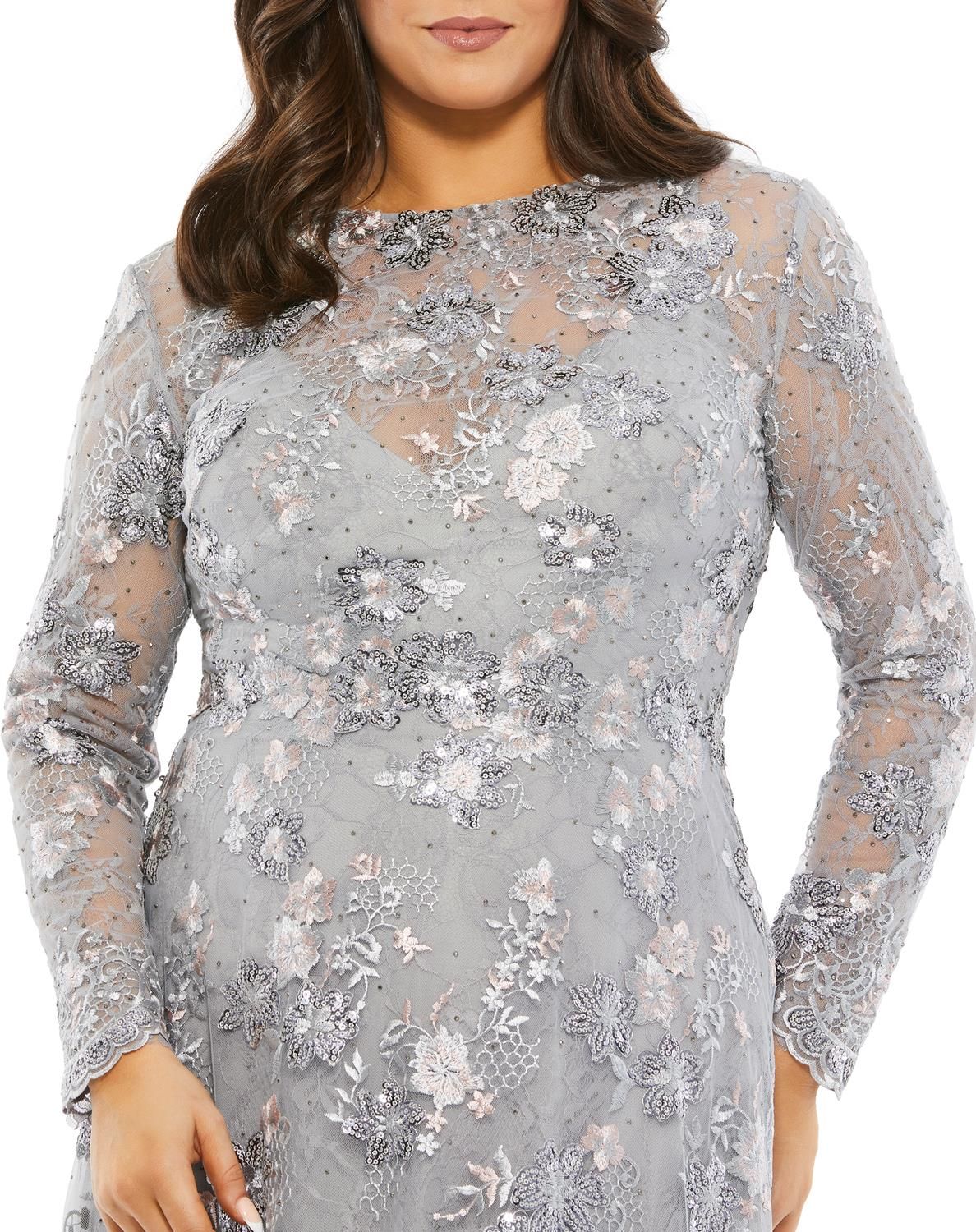 Embellished Illusion Long Sleeve A Line Gown sold by Lord & Taylor product image thumbnail 3
