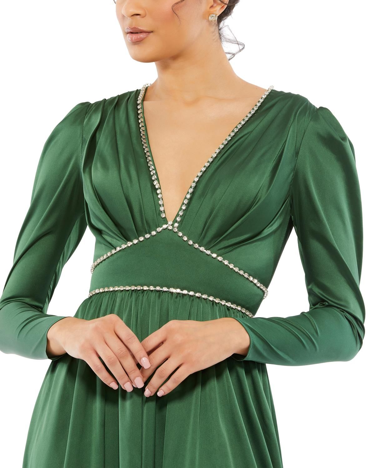 Rhinestone Trim Puff Sleeve Gathered Gown sold by Lord & Taylor product image thumbnail 3