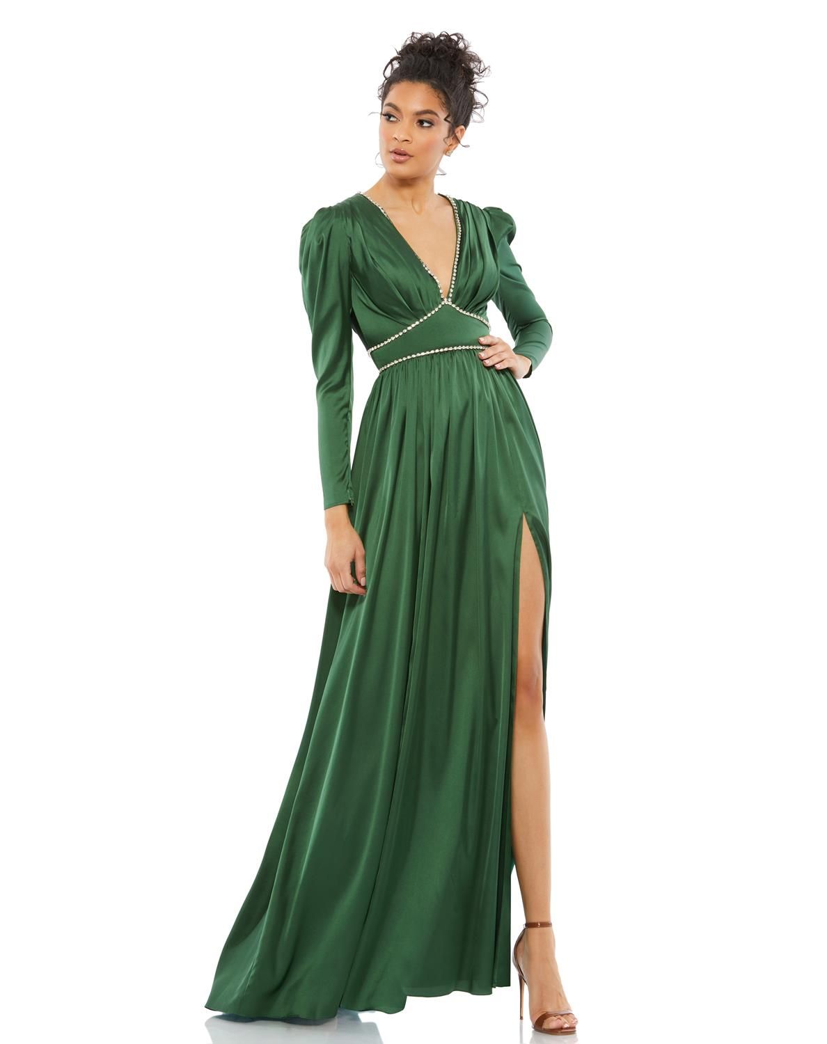 Rhinestone Trim Puff Sleeve Gathered Gown sold by Lord & Taylor