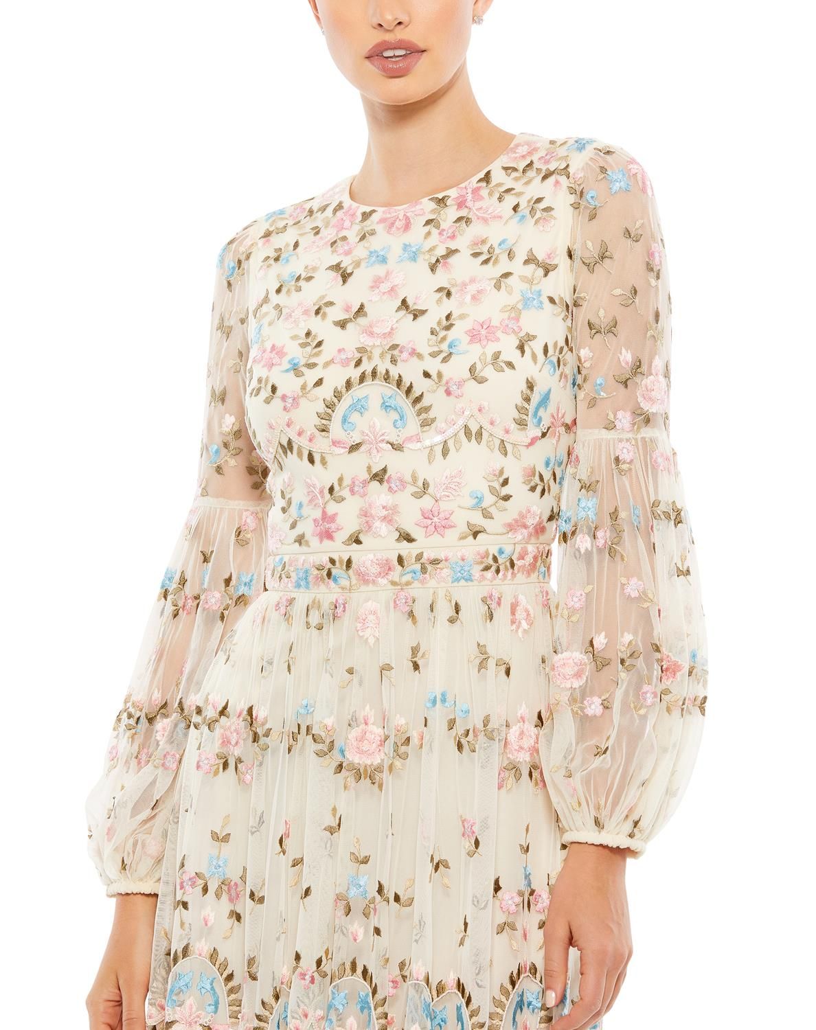 Embroidered High Neck Illusion Sleeve Tiered Gown sold by Lord & Taylor product image thumbnail 9