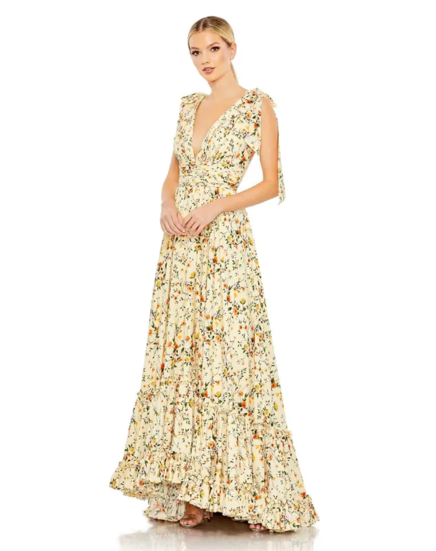 Floral Print Soft Tie Sleeveless Tiered Gown sold by Lord & Taylor
