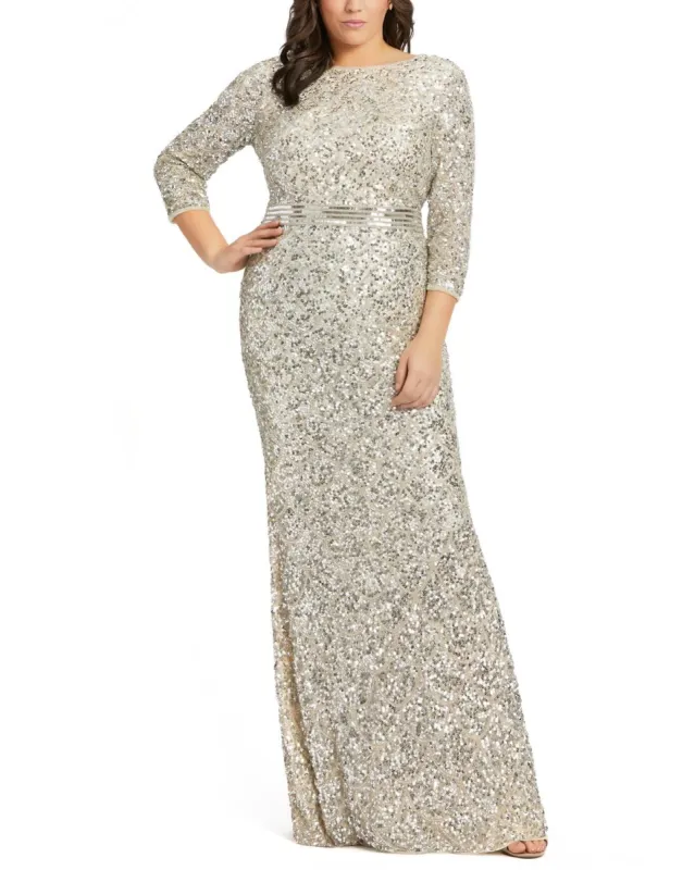 Long Sleeve Crew Neck Sequin Gown sold by Lord & Taylor