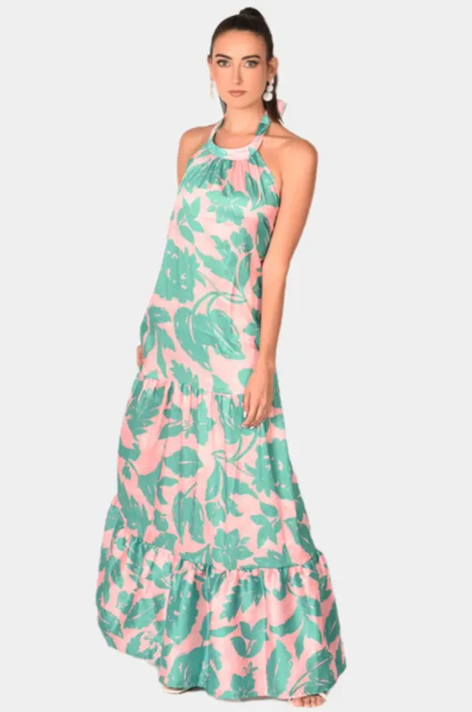 Alessandra Floral Satin Tiered Halter Dress sold by Lord & Taylor