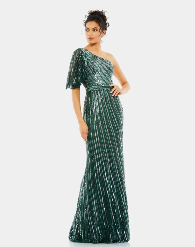Two Tone Sequined One Shoulder Trumpet Gown sold by Lord & Taylor