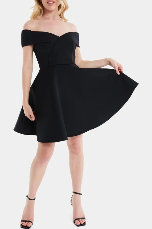 Black Scuba Off Shoulder Skater Dress sold by Lord & Taylor