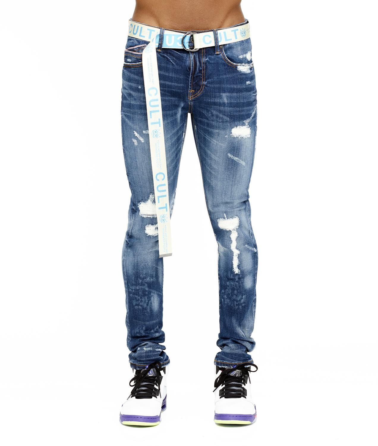 Punk Destruction Super Skinny Jeans with Logo Belt sold by Lord & Taylor product image thumbnail 3