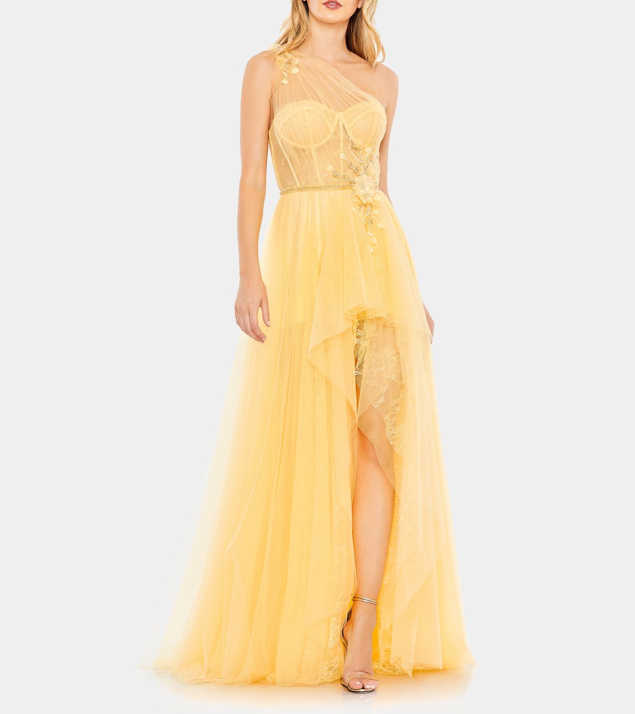Embellished Tulle One Shoulder High Low Gown sold by Lord & Taylor