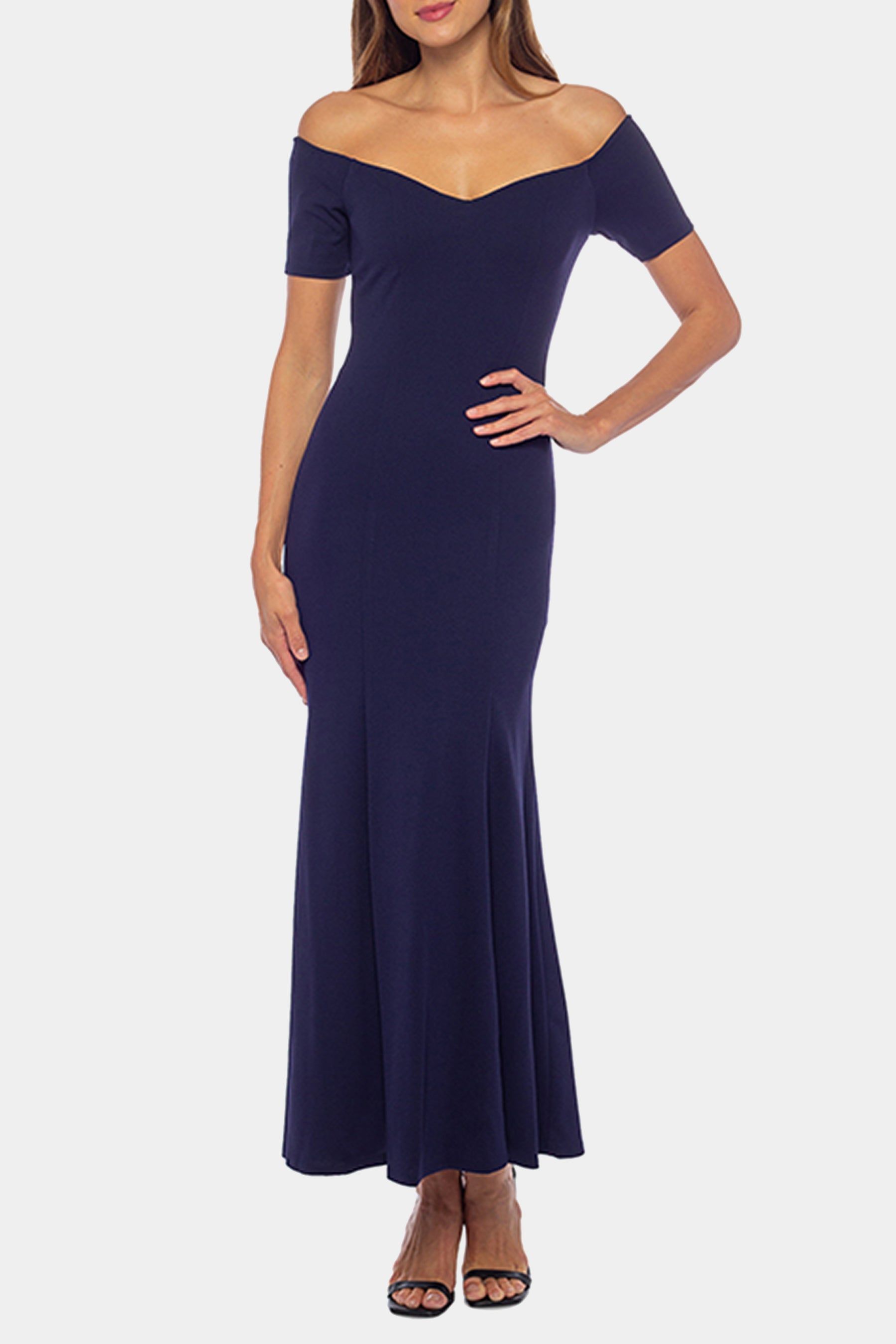 Off The Shoulder Scuba Crepe Long Gown sold by Lord & Taylor