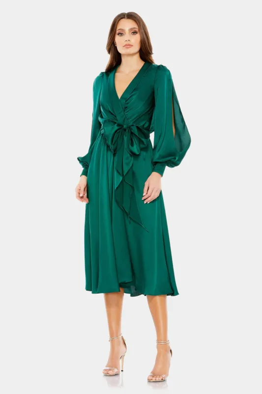 Collared Faux Wrap Bishop Sleeve Flowy Dress sold by Lord & Taylor