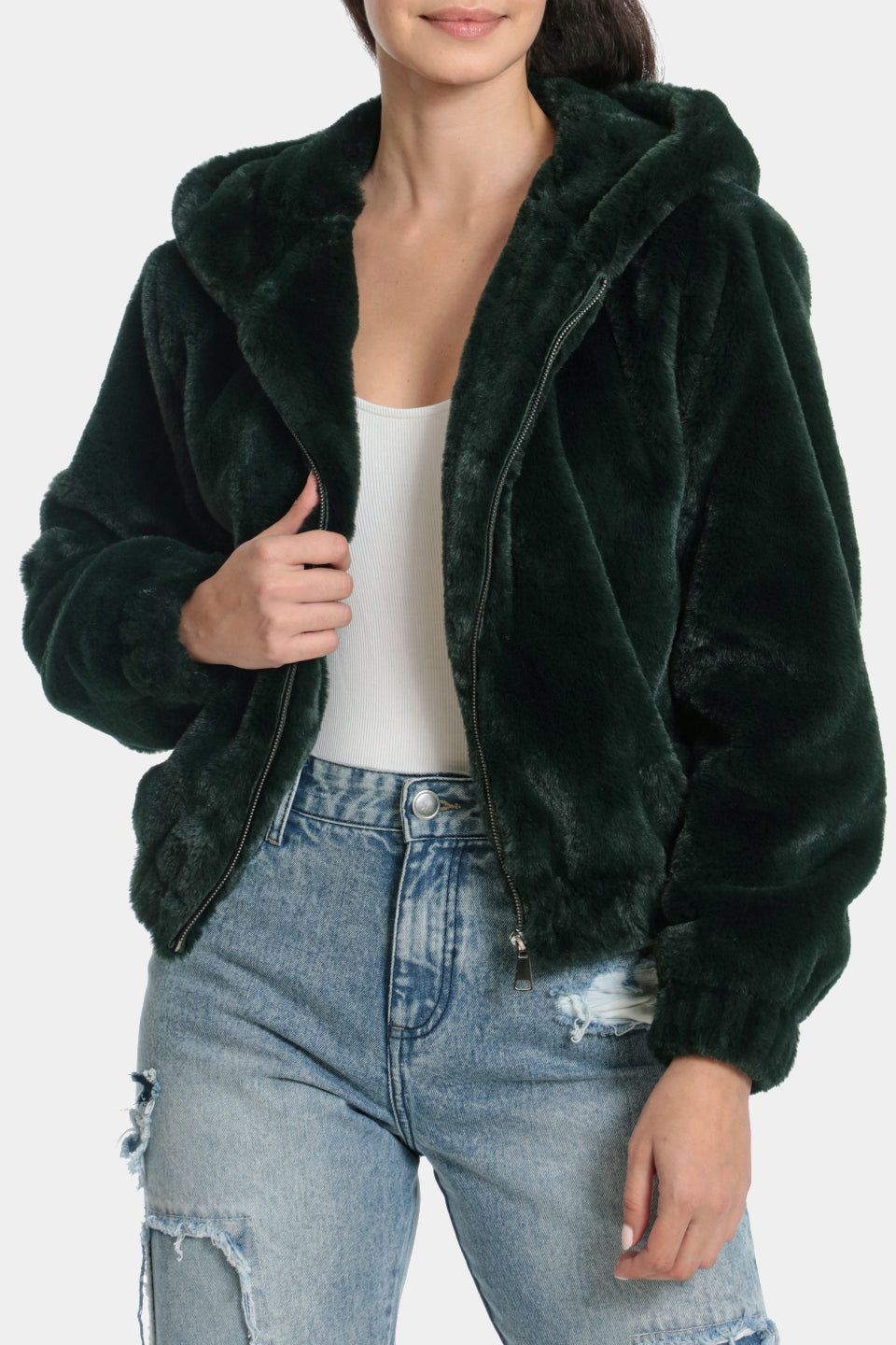 Faux Fur Zip Front Hoodie sold by Lord & Taylor product image thumbnail 6