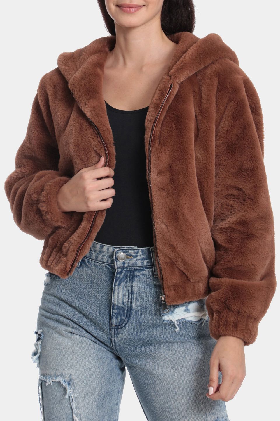 Faux Fur Zip Front Hoodie sold by Lord & Taylor product image thumbnail 3