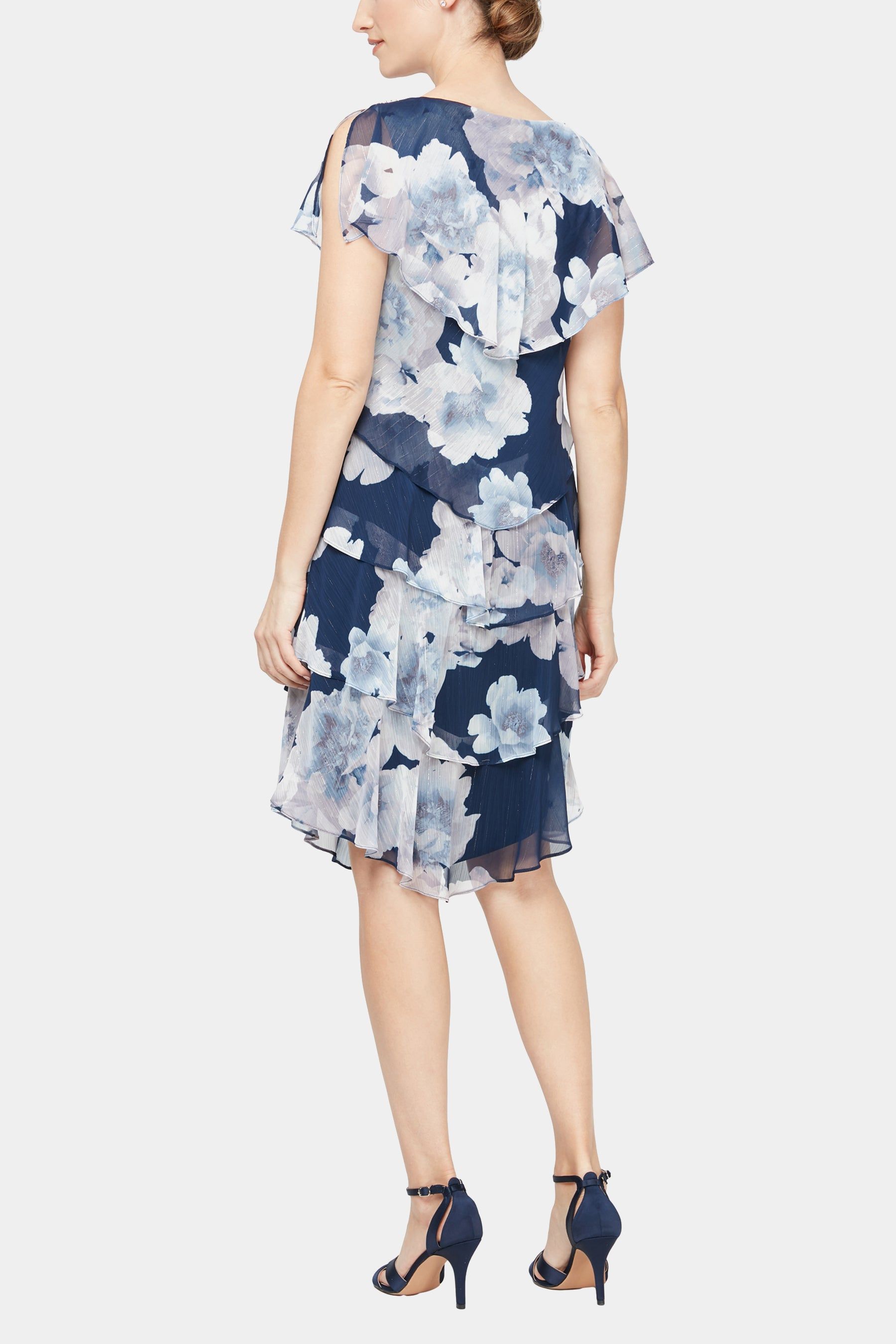 Short Printed Tiered Dress With Capelet Cold Shoulder Overlay Bodice sold by Lord & Taylor product image thumbnail 2
