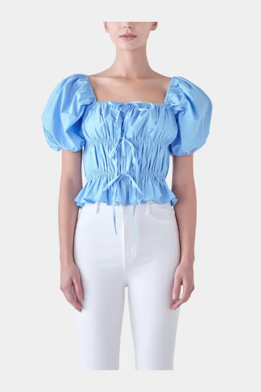 Tie Detail Short Sleeve Shirring Top sold by Lord & Taylor
