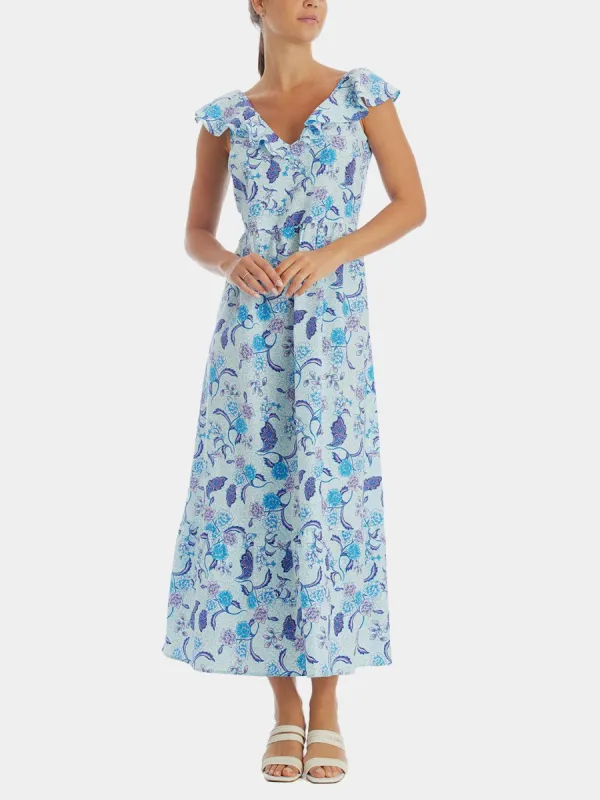 Floral Print Ruffle Neck Midi Dress sold by Lord & Taylor