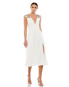 Beaded Cap Sleeve A Line Midi Dress sold by Lord & Taylor