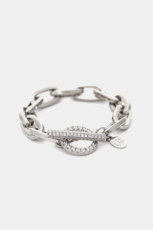 White Rhodium Clad Paperclip Pave CZ Bracelet sold by Lord & Taylor