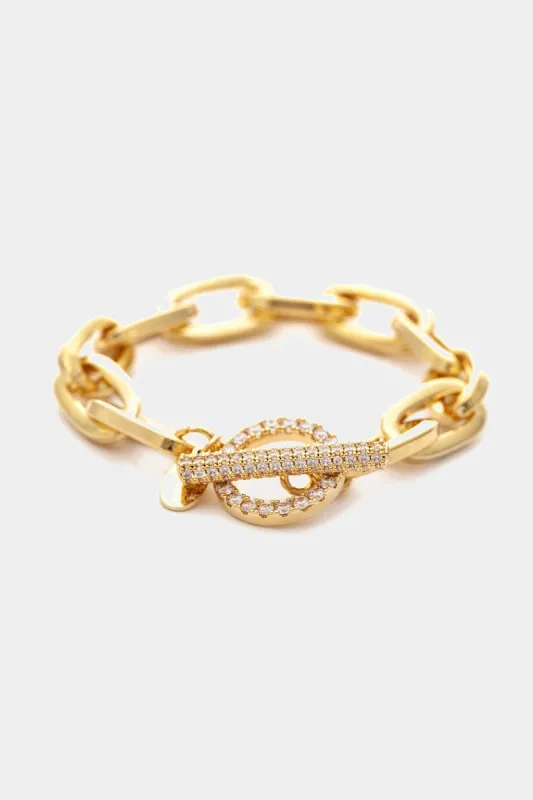 Paperclip Pave CZ Toggle Polished Bracelet sold by Lord & Taylor