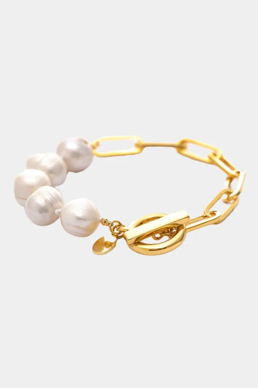 Natural Pearl + Bead Toggle Bracelet sold by Lord & Taylor