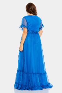 Chiffon Faux Wrap Flutter Sleeve Tiered Gown sold by Lord & Taylor