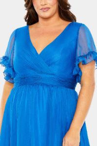 Chiffon Faux Wrap Flutter Sleeve Tiered Gown sold by Lord & Taylor