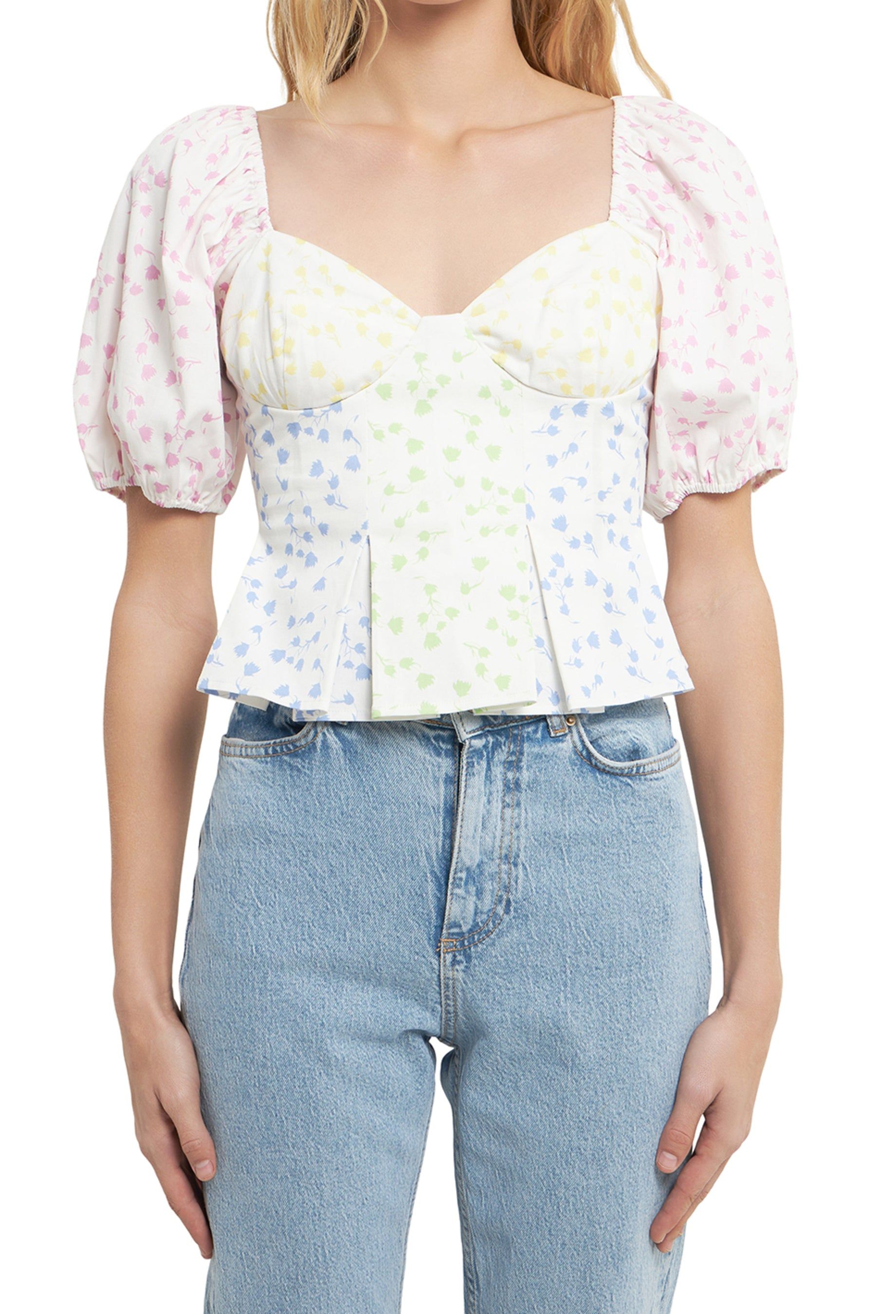 Multi Floral Print Corset Detail Top sold by Lord & Taylor product image thumbnail 4