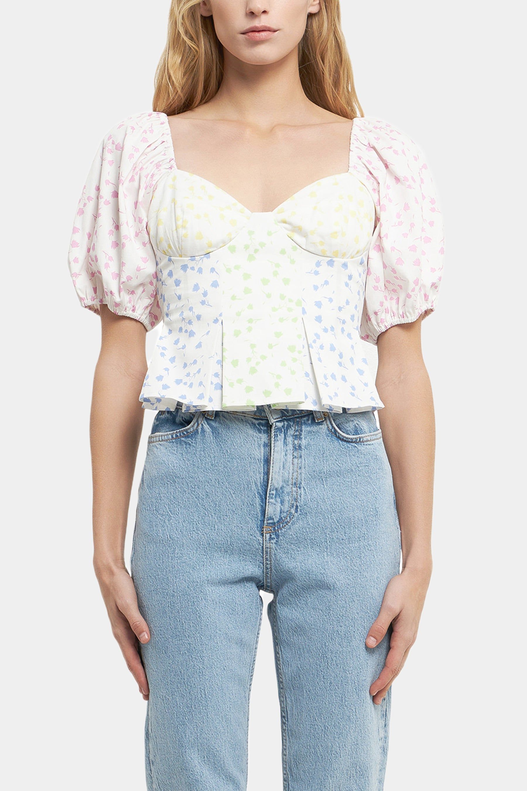 Multi Floral Print Corset Detail Top sold by Lord & Taylor