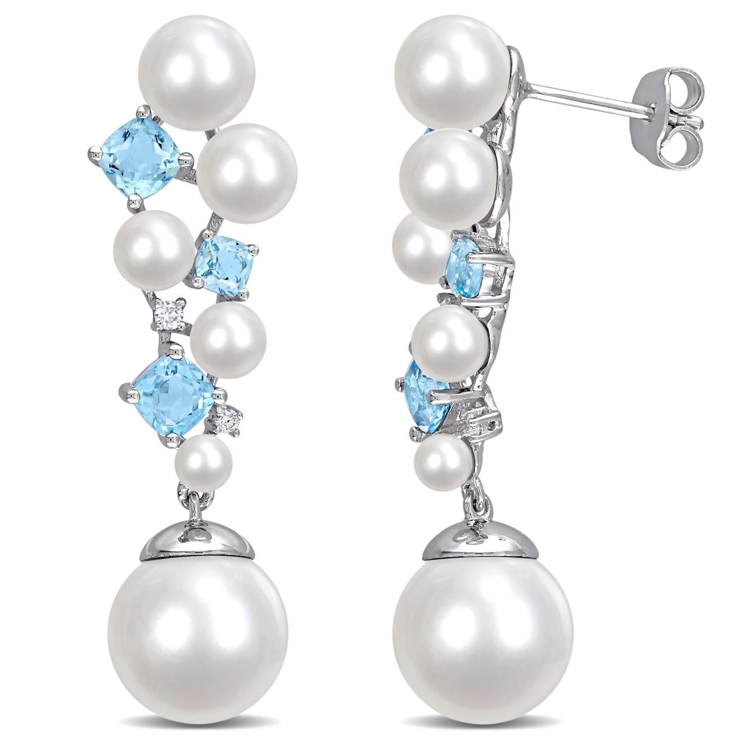 Freshwater Pearl Blue Topaz and Diamond Earrings sold by Lord & Taylor product image thumbnail 4